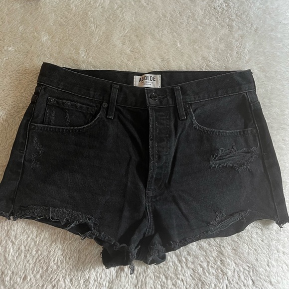 Agolde Parker Black Denim Shorts - Picture 2 of 8